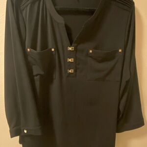 Anne Klein Black Blouse with Gold Accents
